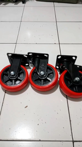 roda trolly etalase pu merah 6inch type mati hidup rem