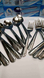 สินค้าไทย🔥 หนา1.2มิล(12คู่) ช้อนส้อมสแตนเลส เกรด304 ตรามดตะนอย กล่องฟ้า ลายริ้ว