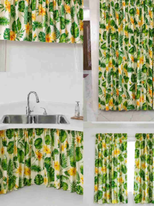 Set of curtain printed Jeremy yellow design(doorsink and window)