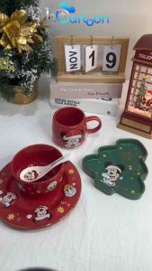 Christmas Gift || Limited Edition - Disney Christmas Pattern Ceramic Plate And Bowl Set Gift Cute || Tableware Set || Dinnerware || Dining Sets