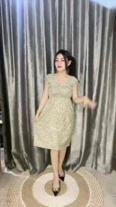 Dress Lily midi Dress/daster kerut dada solo korean style Dress/daster lengan feminim elegan muat bb 55 kg