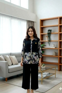 Ass-syifa one set rompi model terbaru/setcel wanita dewasa bahan crinkle/setelan celana wanita crinkle kombinasi motif bunga