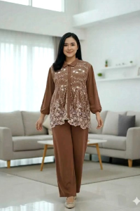 one set Mela setelan celana wanita bahan crinkle variasi brukat setelan terbaru model kekinian