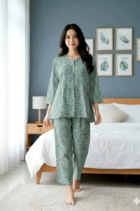 one set rayon model baby doll motif bunga/setelan celana wanita motif bunga/setcel baha rayon model kekinian