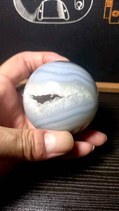 Rare Blue Vein Agate Rock Quartz tooth Smiling face Balls!! Stand included.