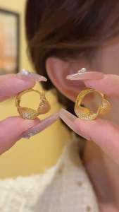 (Bebas beli 2 dapat bonus) COD A32 Anting Tekstur Memutar Lingkaran Geometris Emas Retro elegan wanita Korea mewat titanium