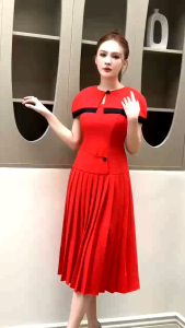 Đầm xoè xếp ly phối nút mặc 2 kiểu sang trọng Glady G466