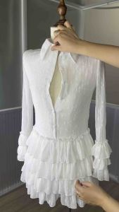 ĐẦM THIẾT KẾ SƠ MI Bèo Chân REN Tầng Tay loe chất Ren mềm chân váy REN Dáng ngắn sang chảng Nữ Womem Thảo cherry stroe