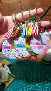 Acrylic Keychains for Valentines Day World Teachers Day birthday Christmas with tassels 5 cm by 5 cm Vibrant print elegant souvenirs and keyholder **tassels colors depend on the availability**
