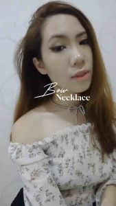 Renie Bow Metalic Beads Necklace Bowknot Pita Ribbon Kalung Metalik Manik Choker