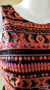 เดรสปักเลื่อมช่วงอกลายโบฮีเมียน กระโปรงทรงเอผ้าชีฟอง Size S 32-34