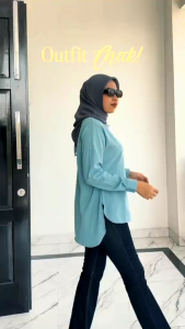 KEMEJA WANITA basic tunik / baju atasan wanita muslim kemeja kerja kuliah basic polos katun premium lengan panjang manset