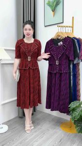 Đầm Đi Tiệc [Salu Store] Mã HL396 Dáng Lững Cổ Giả Vest Chất vải Thun kim sa ánh nhũ từ 45kg đến 75kg