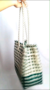 TAS ANYAMAN JALI PREMIUM SIZE M PUTIH HIJAU TOTE BAG TAS WANITA HANDMADE