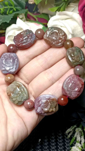 Ocean Jasper Jade stone flower carved bracelet 海洋碧玉意境油画风水头超好又润手工花雕刻手串