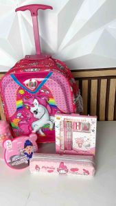 Tas Troli Anak Perempuan Lampu LED Ukuran TK PAUD & SD Tas Koper Anak Perempuan Tas Dorong Unicorn (Elurra.shop)