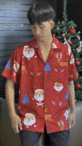 เสื้อเชิ้ตคริสต์มาส เสื้อฮาวาย ผ้าไหมอิตาลีไม่ยับไม่ร้อนไม่ต้องรีด แฟชั่นชาย แฟชั่นเกาหลี ร้านเสื้อผ้าผู้ชาย