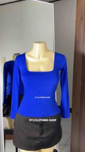 BUY 1 + GET 2 FREE (3PCS) Kalie Square Neck Long Sleeve Double Lining Front Top Body Hugging for Women Womenswear Comfortable