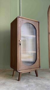 ตู้ไม้วินเทจ 3 ชั้น สูง 110x50x35 cm ประกอบแล้ว ตู้กระจกไม้สัก ตู้ไม้มินิมอล กระจกลอน รับประกันการจัดส่ง