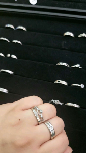 Truelove💎Jewelry 2pcs 925 Silver Couple Ring Crystal Diamond Couple Wedding Adjustable Rings W/Free box