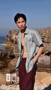 Áo sơ mi nam tay ngắn linen cao cấp vạt bầu – màu xanh khói Xanh cổ vịt | Vải 100% linen – DODEP