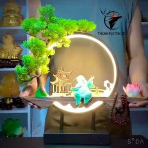 Kệ Gỗ Đặt Tượng Trang Trí Có Đèn Led Có Thể Đốt Trầm Hương Quà Tặng Tân Gia Khai Trương Trang Trí Bàn