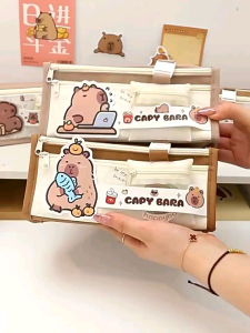 Capibara pencil case capybara with mini pocket large capacity pencil bag capibala cute partern multi-layer stationary 卡皮巴拉笔盒