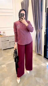 youras setcel muslim wanita kaos knit rajut import bordir cantik terbaru