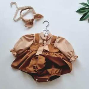 Bodysuit Bé Gái Tay Dài Chất Thô Boi Thấm Hút Tốt Body Váy Nâu Tây Bé Gái Sơ Sinh Đến 12kg