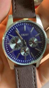 Đồng hồ nam EXIST JAXIS JAPAN QUARTZ chạy 3 kim thật và 3 kim trang trí mặt vân xanh size 405mm máy Epson của Seiko dây da xịn còn tốt