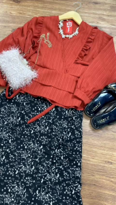 ONESET 2in1 KEMEJA ROK MOTIF setelan wanita korean style Atasan blouse baby crush viral