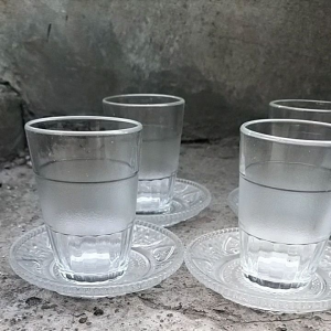 paket gelas kopi bahan kaca 12pcs(6gelas dan tatakan 6)