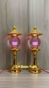 Cặp đèn bàn thờ tháp cầu pha lê hoa sen đổi màu-giá bán/1 cặp