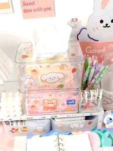 Kotak Plastik Akrilik Tempat Penyimpanan Dengan Tutup Tisu Estetik Transparan Esthetic Acrylic Tissue Box Cocok Untuk Ditaruh Di Atas Meja Kerja Di Ruang Tamu Kamar Tidur Maupun Kamar Mandi KP089