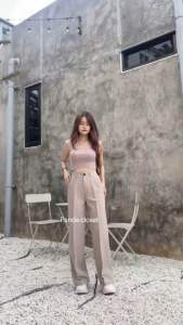 ใหม่ล่าสุด PD32 กางเกงลายริ้วขากระบอกกลางผ้าไอด้า พร้อมส่ง