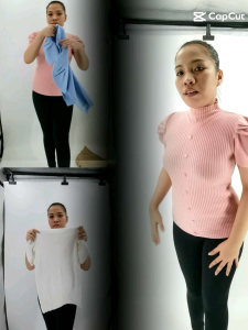 RM KOREAN STYLE HIGH NECK PUFF SLEEVES KNITTED BLOUSE FOR WOMEN 585