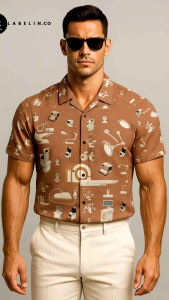 Kemeja Printing Warna Mocca Atasan Pria dan Wanita Kemeja Kekinian Mocca Series Casual Terbaru
