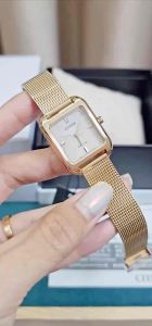 ĐỒNG HỒ NỮ CHÍNH HÃNG Citizen EM0493-85P Eco Drive White Dial Mặt Chữ Nhật Rose Gold Case & Stainless Steel For Women