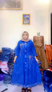 Gamis wanita jeans full kancing bling2 terbaru betseller