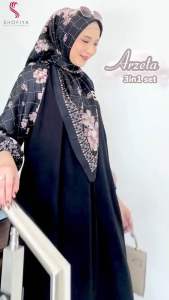 Arzeta Set 3in1 Tunik Celana dan Jilbab / Setelan Lebaran 3in1 Wanita Lengan Panjang Bahan Crinkle mix Ceruty
