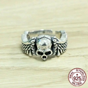 Cincin Elegan Desain Wings Skull Silver (Adjustable)
