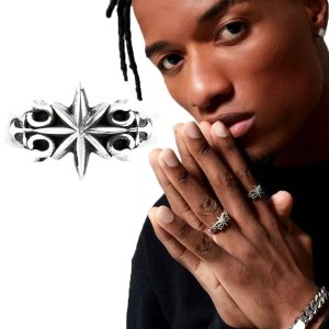 Cincin Elegan Desain Bintang Hexagon Silver (Adjustable)