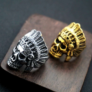 Cincin Elegan Desain Indian Rock Skull (Adjustable)