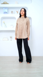 Kemeja Wanita Aliya Motif dengan Lipatan Depan - Kerja Shakila Oversize Cewek Casual Panjang Baju