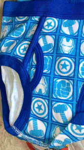 Boy 6y underwear with cartoon character prints blue waistband white body colorful side panels