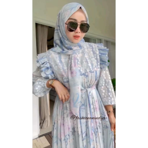 Anindya Fashion Hadirkan Gamis Set Hijab Motif Bunga Bahan Viscose Mix Brukat Dress Lebaran Terbaru