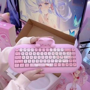 Pink or Brown Cat Neko Kawaii Mechanical Keyboard Milk Linear Switches | Tok Tok Sounding Cute Keyboard | For Keebs Collection and Gifts