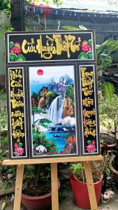 Tranh gỗ Cửu Huyền Thất Tổ tranh tráng gương phòng thờ bo viền vàng nhiều kích thước
