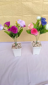BUNGA ROSE 3277 TANGKAI DAN POT PLASTIK PC BUNGA ARTIFISIAL BUNGA PALSU MURAH
