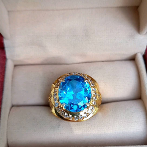 Cincin Batu Blue Topaz Super Mewah